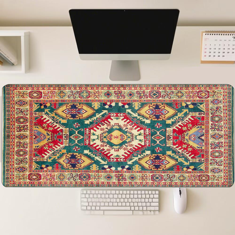 Persian Oriental Geometric Pattern Mouse Pad Large Red Green Desk Mat Tribal Nonslip Rubber Mousepad Office Tribal Ethnic