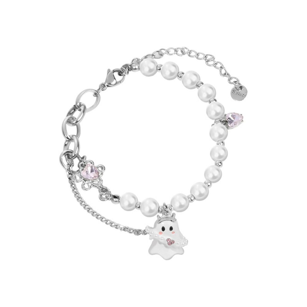 2PCS Funny Halloween Ghost Bracelet Pearl Beaded Ghost Pendant Bracelet  Lovers