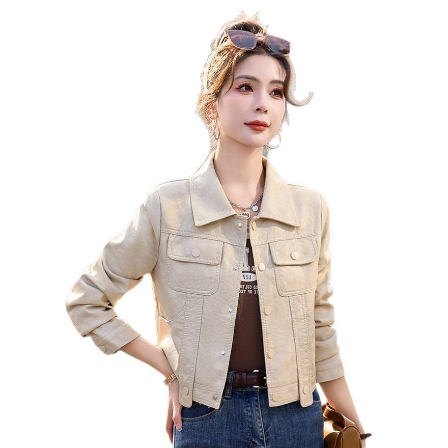 Small short leather jacket spring new women's slim and thin leather jacket motorcycle suit
