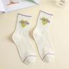 Spring, Autumn and Winter Models 4 Pairs of Fluorescent Green Letter Cute Autumn and Winter High Elastic Sports Mid-Calf Socks