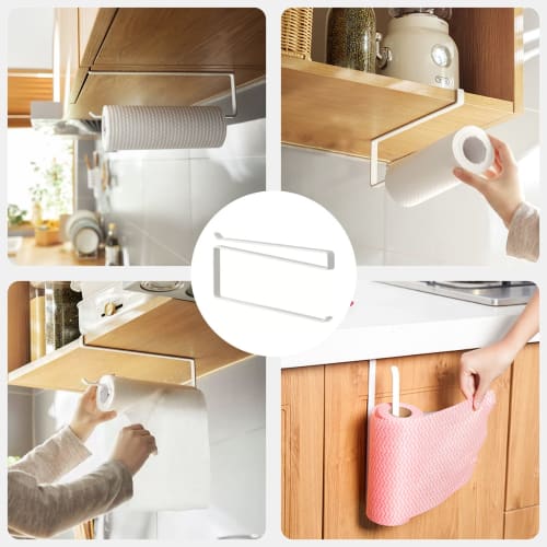 Coollooda Kitchen Paper Holder, Under-Cabinet Towel Holder, Kitchen Paper Storage, Roll Holder, Hanging, No Tools Required, Easy Installation, No Dril
