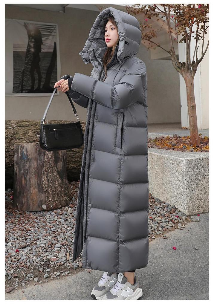 Aidanmeng Women's 2025 Black Gold Super Long Down Jacket - Knee-Length, Thick Winter Coat with 95% White Duck Down.