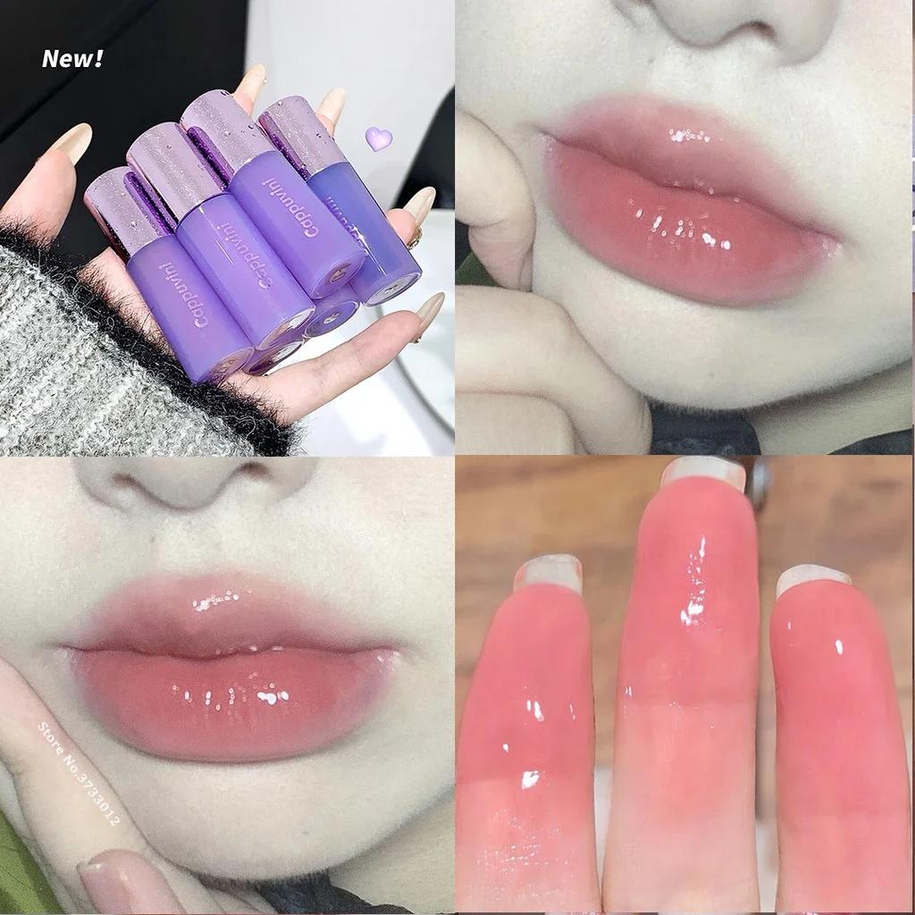 Lip Gloss Sexy Purple Red Mirror Water Lip Glaze Moisturizing Jelly Long Lasting No Sticky Liquid Lipstick