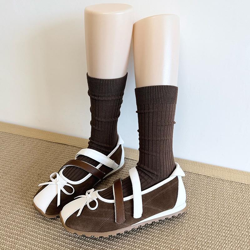 

Women s Autumn & Winter Mid-Calf Socks: Myriad Brown, Dark Grey Stripe, Milk White, Scrunched Cotton, Short Style. One Size (1 Pair)