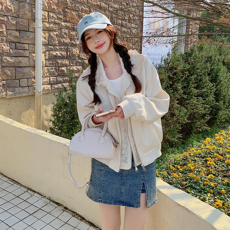 

Spring 2025 Women s Lace Patchwork Hooded Casual Petite Outerwear - Soft & Cute Fashion (DJ6822) L (125-135 jin) рожевий