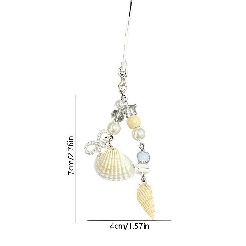 Ocean Style Pearl Bow Shell Conches Charm Beaded Mobile Phone Chains Keychain Pendants Girly Bag Hanging Ornaments Gifts