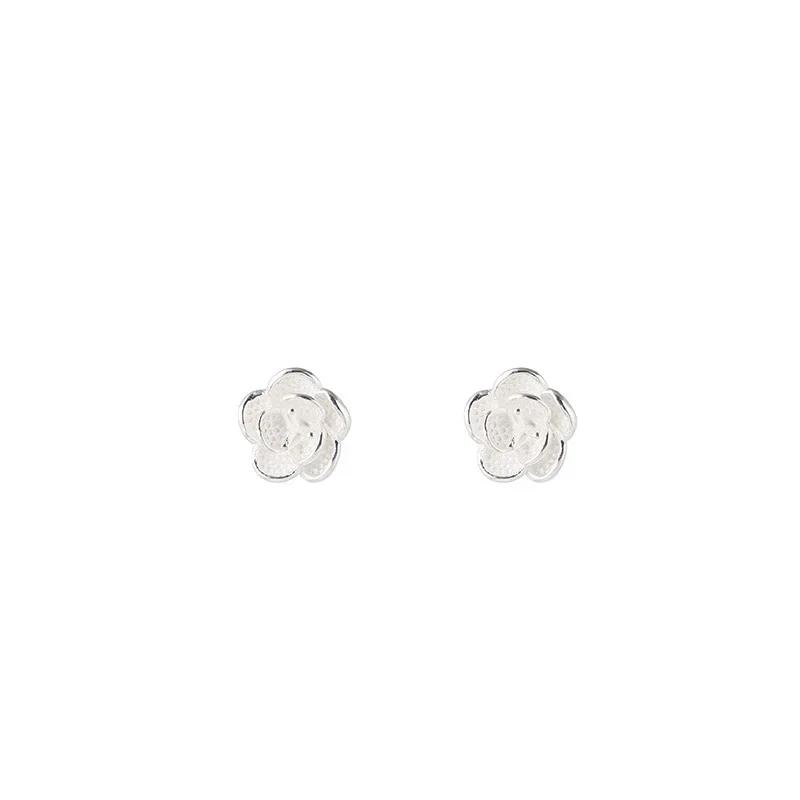 PONYKISS Silver Colorful Rose Cute Plant Stud Earring for Women Minimalist Fine Piercing Screw Bead Accessories