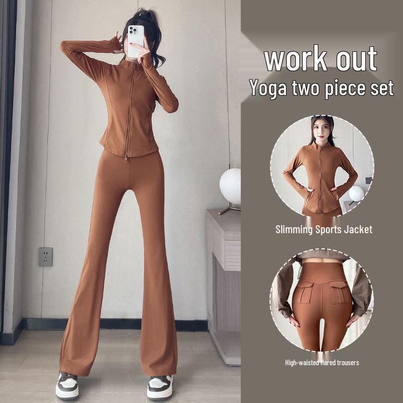 Women's High-End Autumn 2024 Yoga Suit: Three-Piece Slimming Set with Casual Jacket and Long Pants