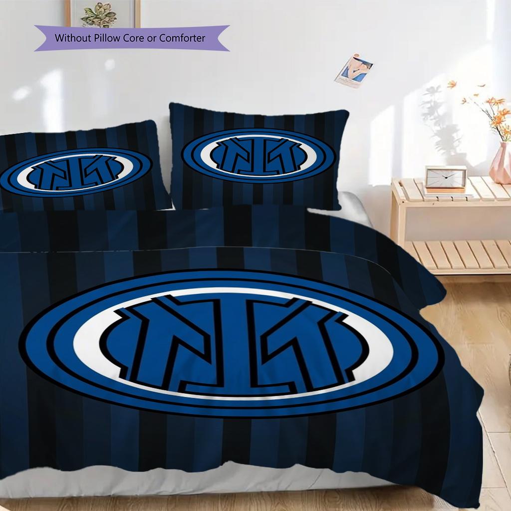 Inter Milan Emblema a Strisce Set da Tre Pezzi (1 * copripiumino + 2 * federa, senza nucleo) Regalo di compleanno di Natale Copripiumino e federa