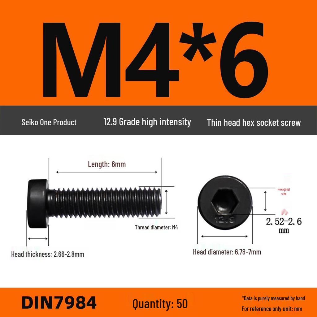 DIN7984 Grade 12.9 Thin Head Hex Socket Cap Screws - Sizes M3 To M16