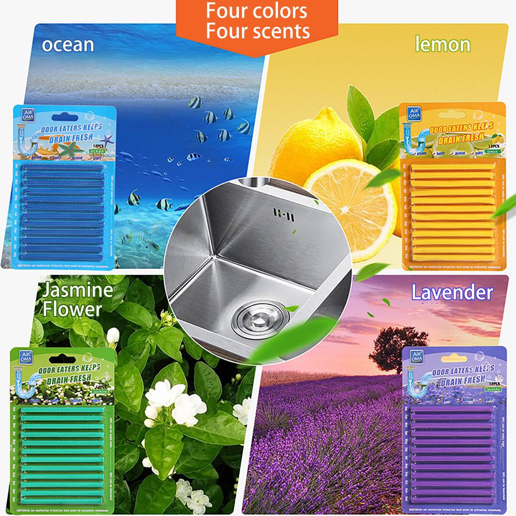 Pipe Cleaning Sticks Oil Decontamination Kitchen Toilet Bathtub Drains Cleaner 12pcs Set