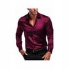 Men Burgundy Silky Satin Long Sleeve Casual Business Work Shirt