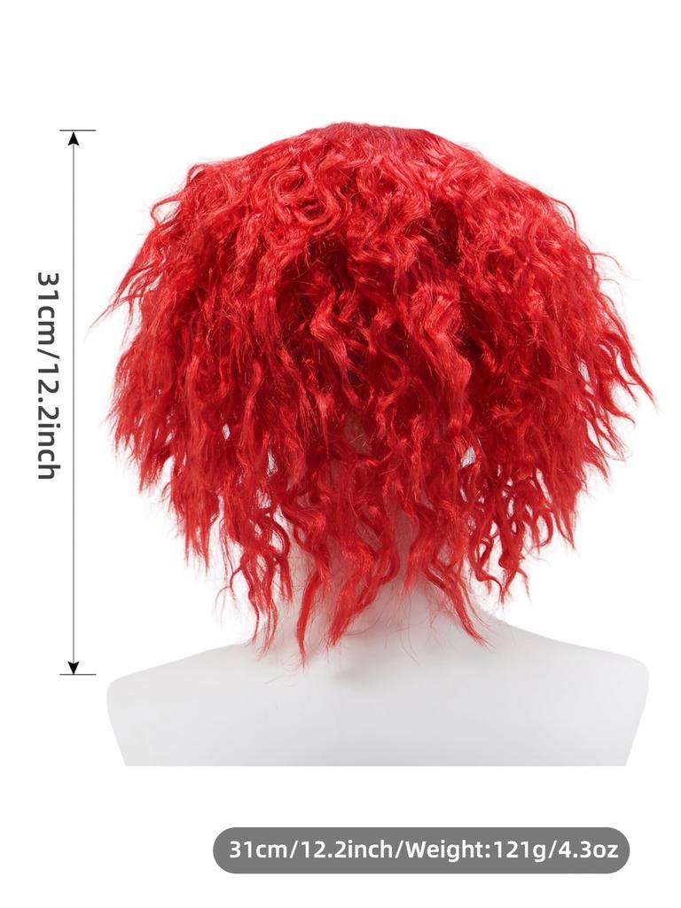 Red Curly Head Chemical Fiber Synthetic Wig | Horror Theme Party Tricky Funny Clown Role Playing Wig