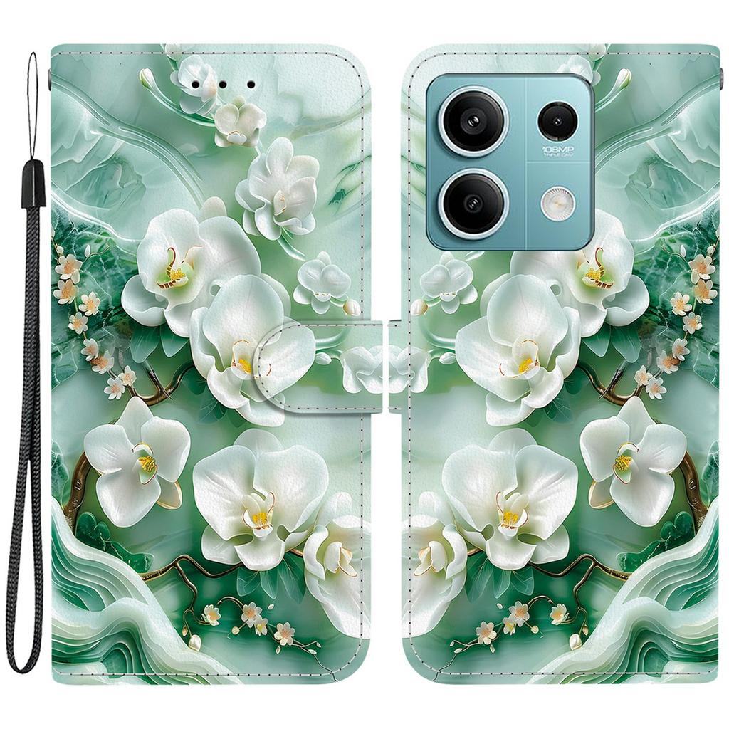 Für Xiaomi Redmi Note 13 5G Hülle Musterdruck Sturzsicher Leder Klapp-Brieftasche Handyhülle mit Lanyard