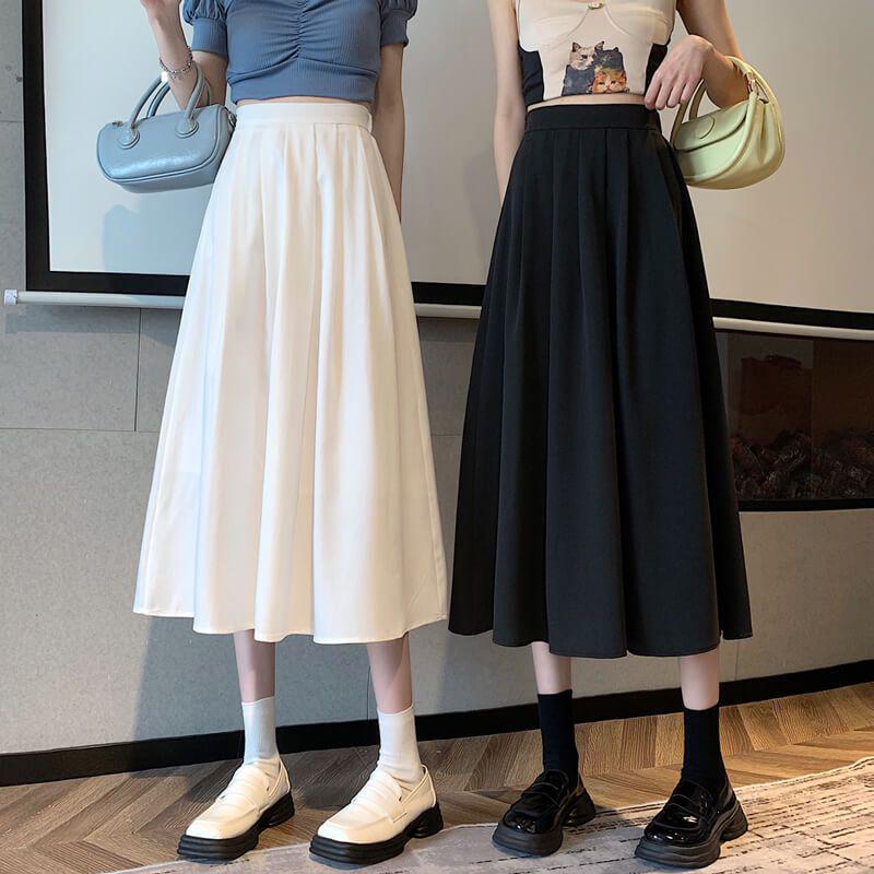 

Spring 2025 High-Waist Pleated A-Line Midi Skirt for Women XL