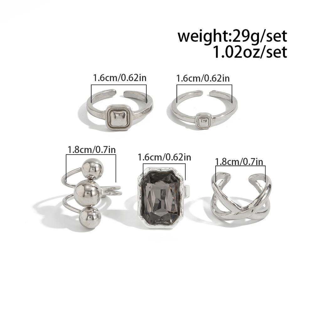 SHIXIN 5Pcs/Set New Fashion Acrylic Rhinestone Open Rings for Women Vintage Geometric Square Adjustable Knuckle Ring Men Jewelry
