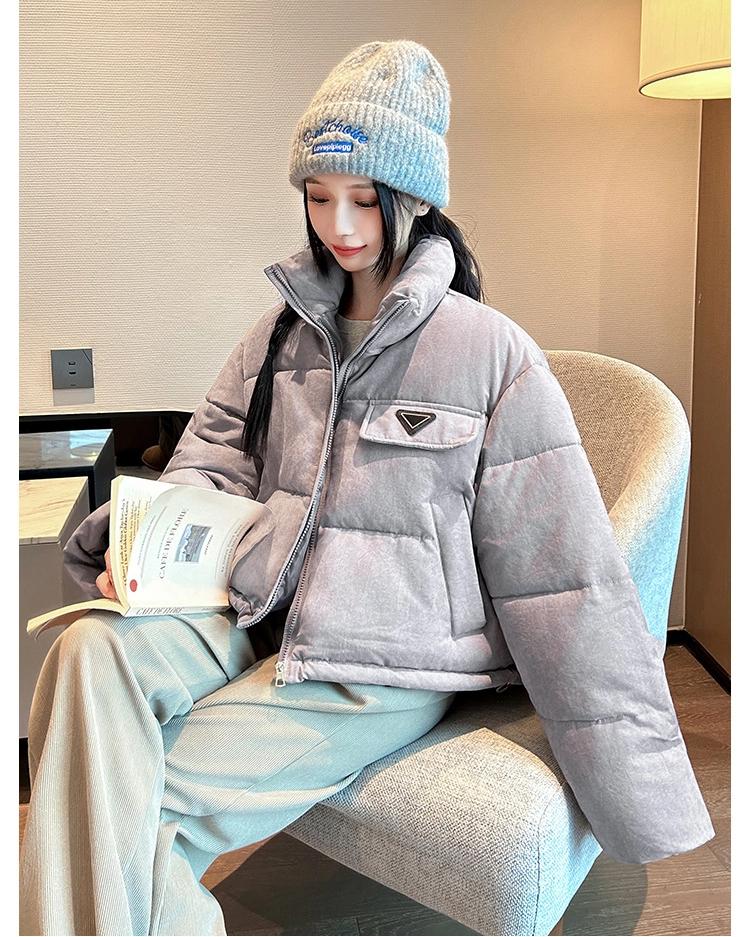 Short Stand Collar Loose Warm Coat Basic Jacket with Adjustable Hem