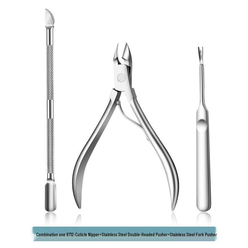 Stainless Steel Manicure Set: 3-Piece Dead Skin Scissors, Double-Headed Pusher, and Nail Clipper