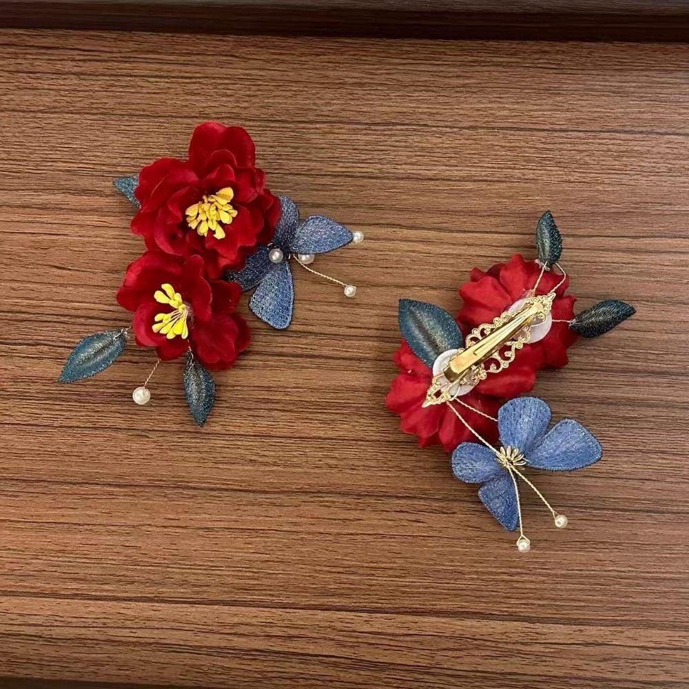 Pearl Wooden Hair Stick Tassel Hanfu Hairpin Classical Red Flower Hair Clip  Hair Chopstick