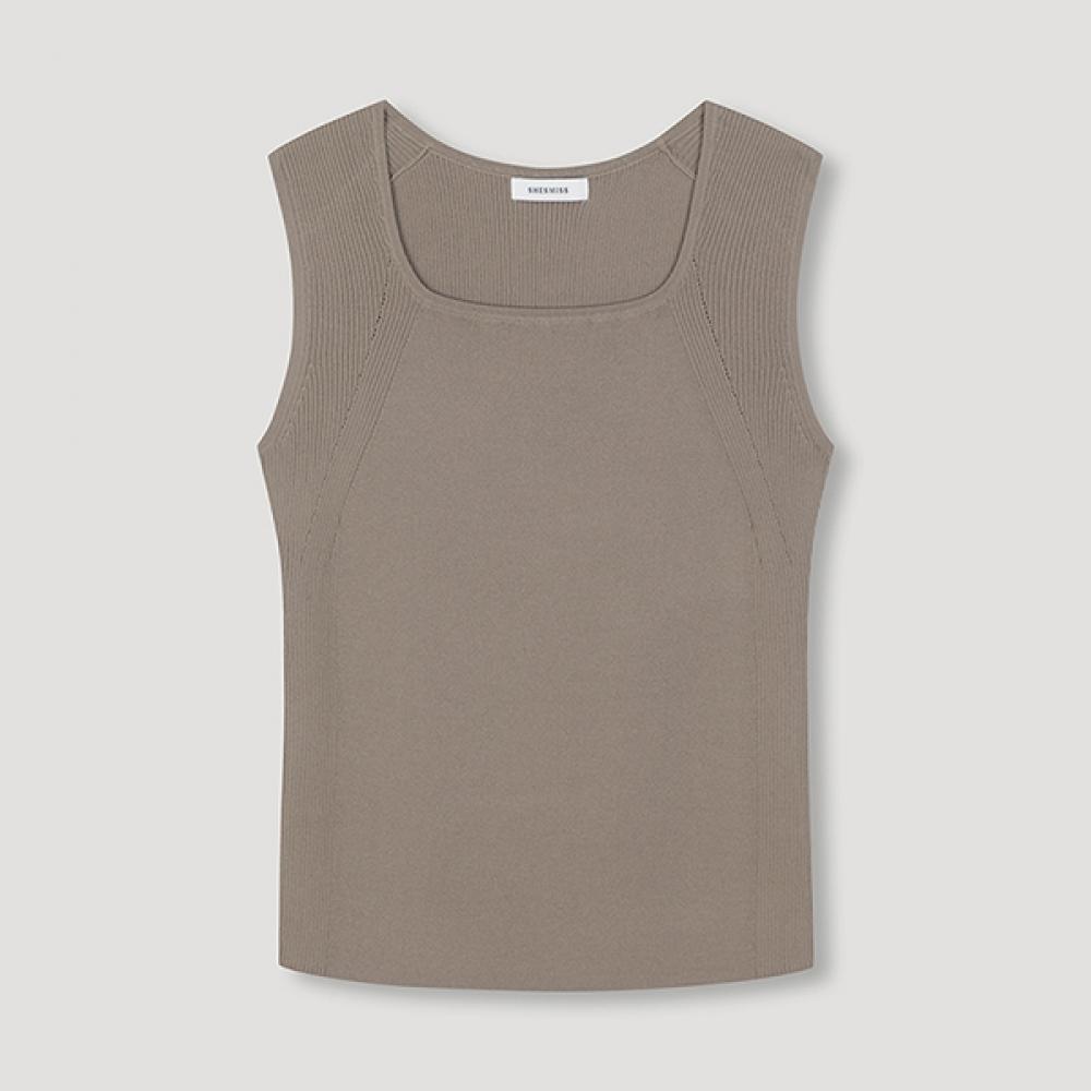 

She S miSS Square Neck SleeveleSS Knit Top SSkpon22030 Db dark beige/55