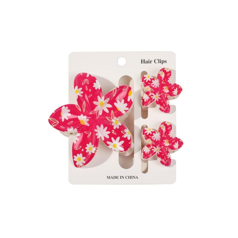 Printed Flower Clip Set High-end Seaside Vacation Flower Hair Clip Shark Clip Hair Accessory
