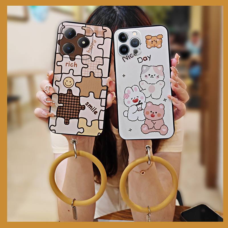 Solid Color Ring Phone Case For Realme C63 4G/C61 4G Cute Personality Heat Dissipation Youth Back Cover Funny Soft Case