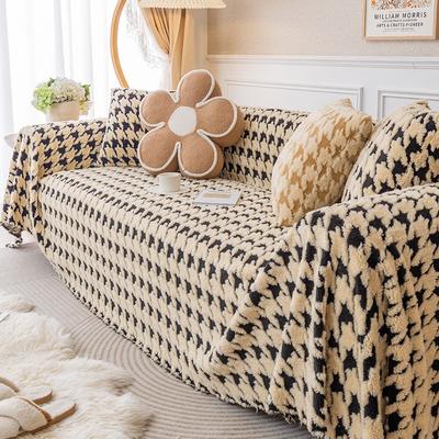Houndstooth Kanepe Örtüsü Kumaş Tam Örtü Kanepe Havlusu Yeni Kanepe Battaniyesi Kalınlaştırılmış Peluş Kanepe Örtüsü Havlusu