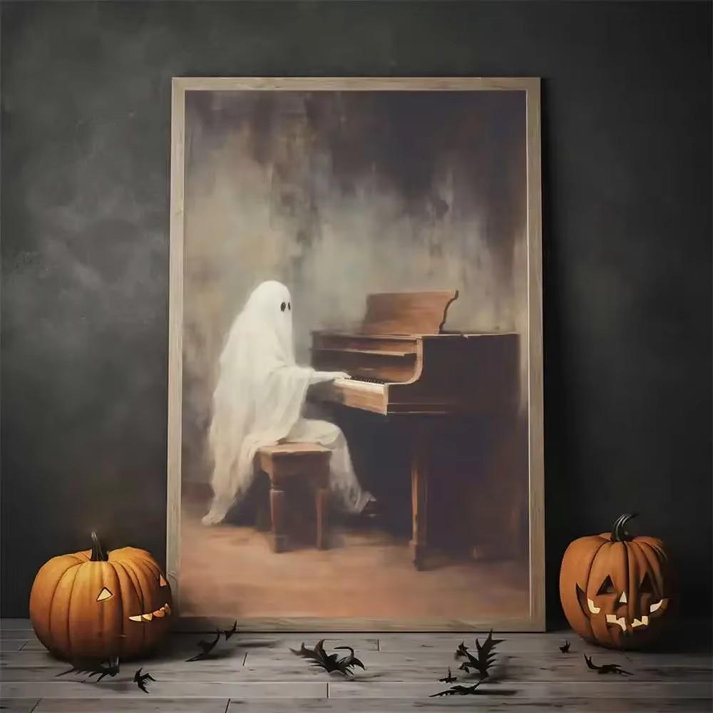 Vintage Wall Art Music Sports Spooky Aesthetics Bicycle Halloween HD Canvas Print Poster Home Living Room Bedroom Decoration
