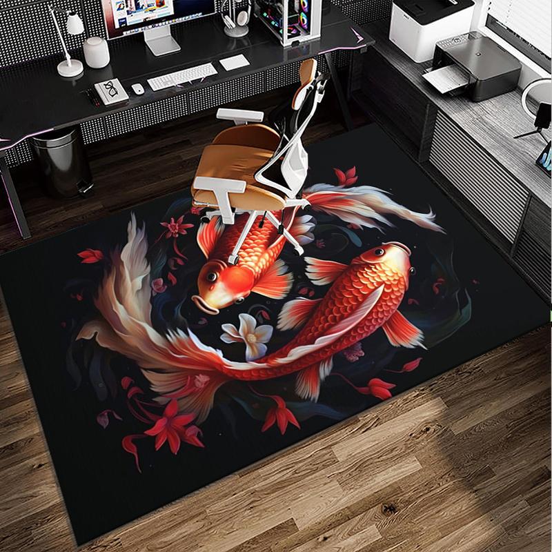 Koi Fish Artwork Office Rug Chair Mat, Entryway Carpet, Suitable for Front Door, Bedroom, Living Room, Desk, Holiday Gift