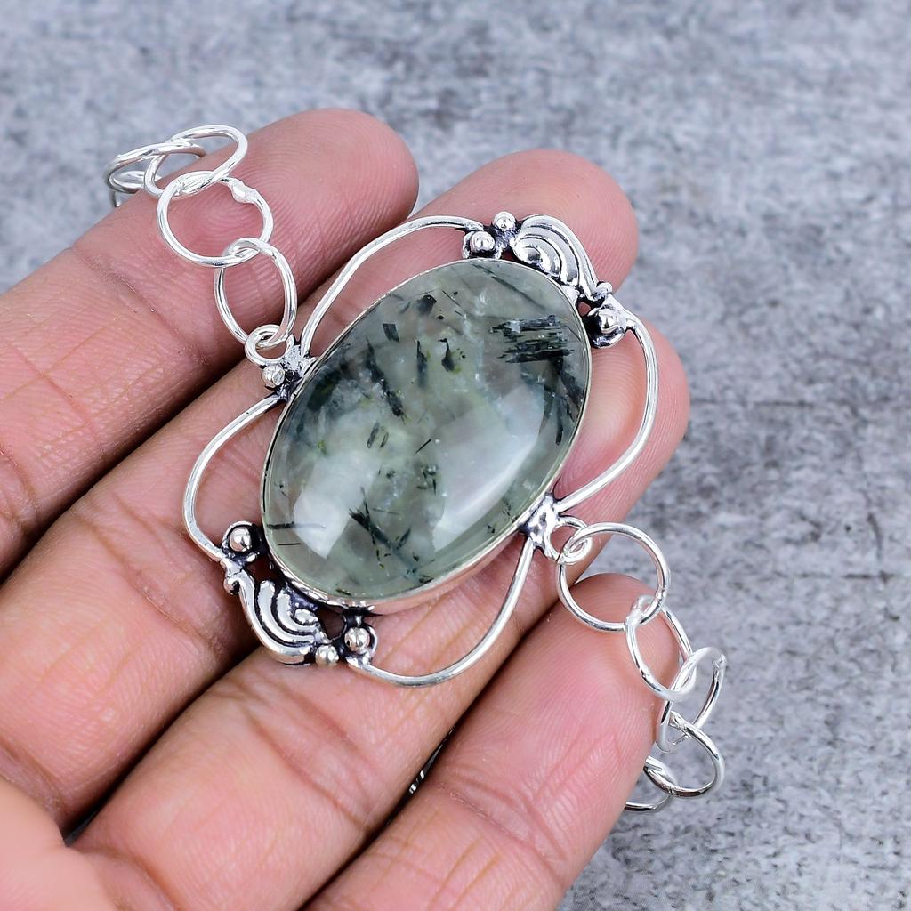 Prehnite Gemstone Handmade 925 Sterling Silver Bracelet 7-8" M-2711