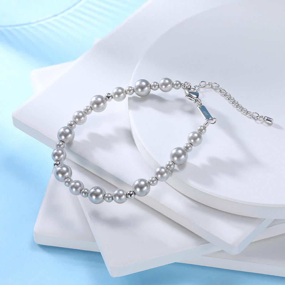 925 Sterling Silver Seawater Pearl Beaded Adjustable Charm Bracelet Unisex Elegant Luxury Fashion Jewelry Wedding Gift