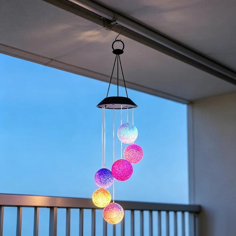Solar Color Changing LED Crystal Ball Wind Chime Lamp Hanging Waterproof Outdoor Light Decor for Garden Yard Patio Courtyard
