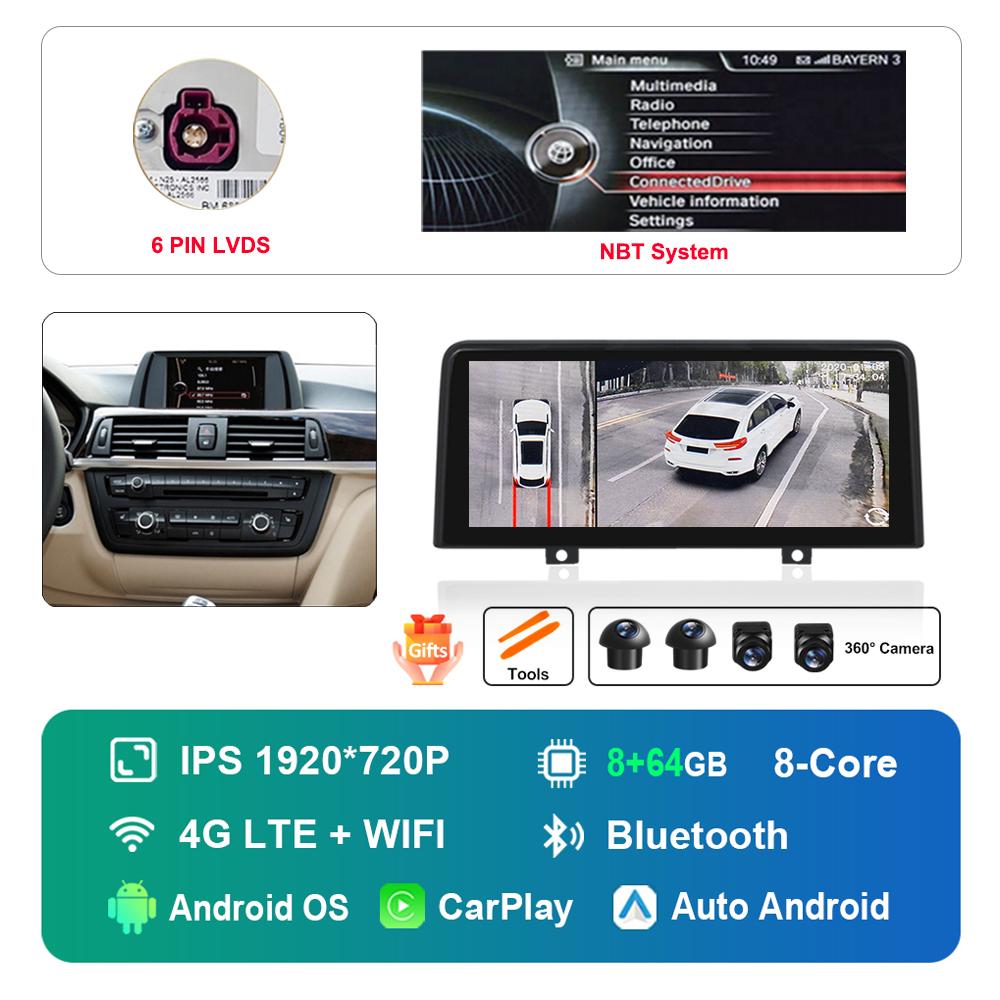 12.3 Inch 1920*720P for BMW 3 4 Series F30 F31 F32 F33 F34 F36 NBT EVO System Android Car Radio Multimedia Player DSP 4G WiFi