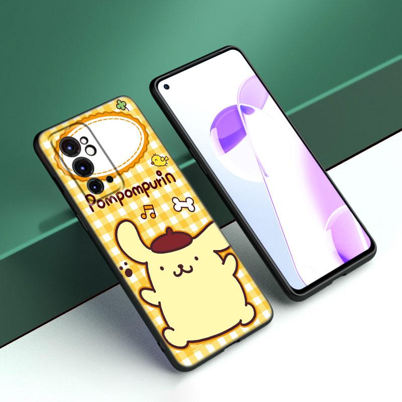 Cute Sanrio Pompompurin Black Silicone Phone Case For OnePlus 9 10 11 12 ACE 2V Pro 9RT 10T 10R Nord CE 2 3 Lite N10 N20 N30 5G