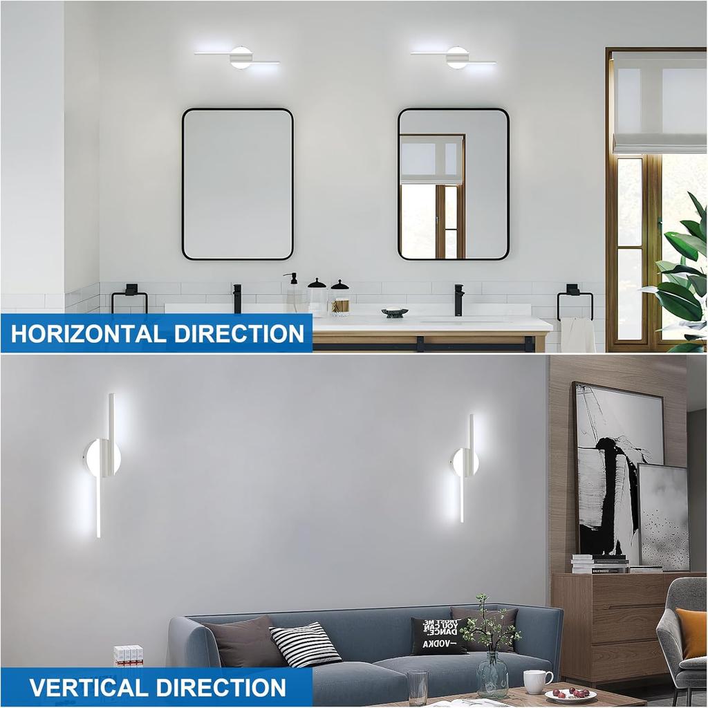 DELIPOP Modern LED Wall Sconce, 6500K Cool White Indoor Led Wall Light, 12W Bathroom Vanity All Lamp Over Mirror for Living Room Hallway Bedroom