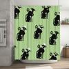 Black Cat Shower Curtain Waterproof Fabric, Non-slip Rubber Eyelet Ring, Green Background Decorative Bathroom Accessories Set Fo