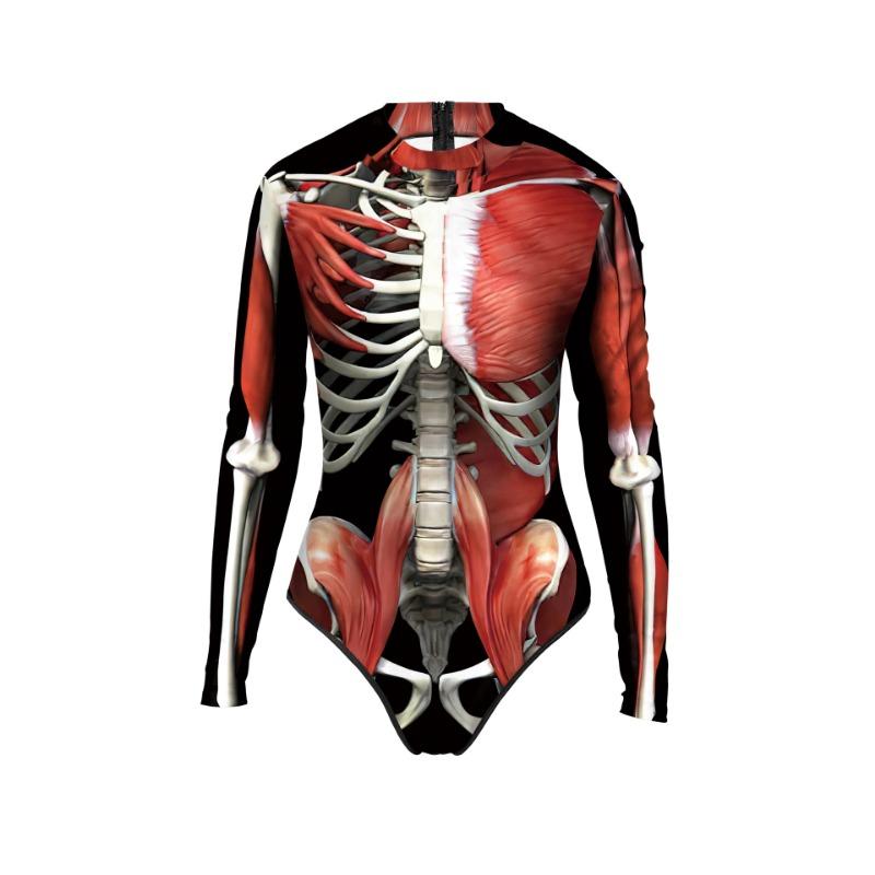 

Летний Хэллоуин Череп Цифровая печать Новый Купальник Длинный рукав Консервативный Женский Слитный купальник Женский L/XL