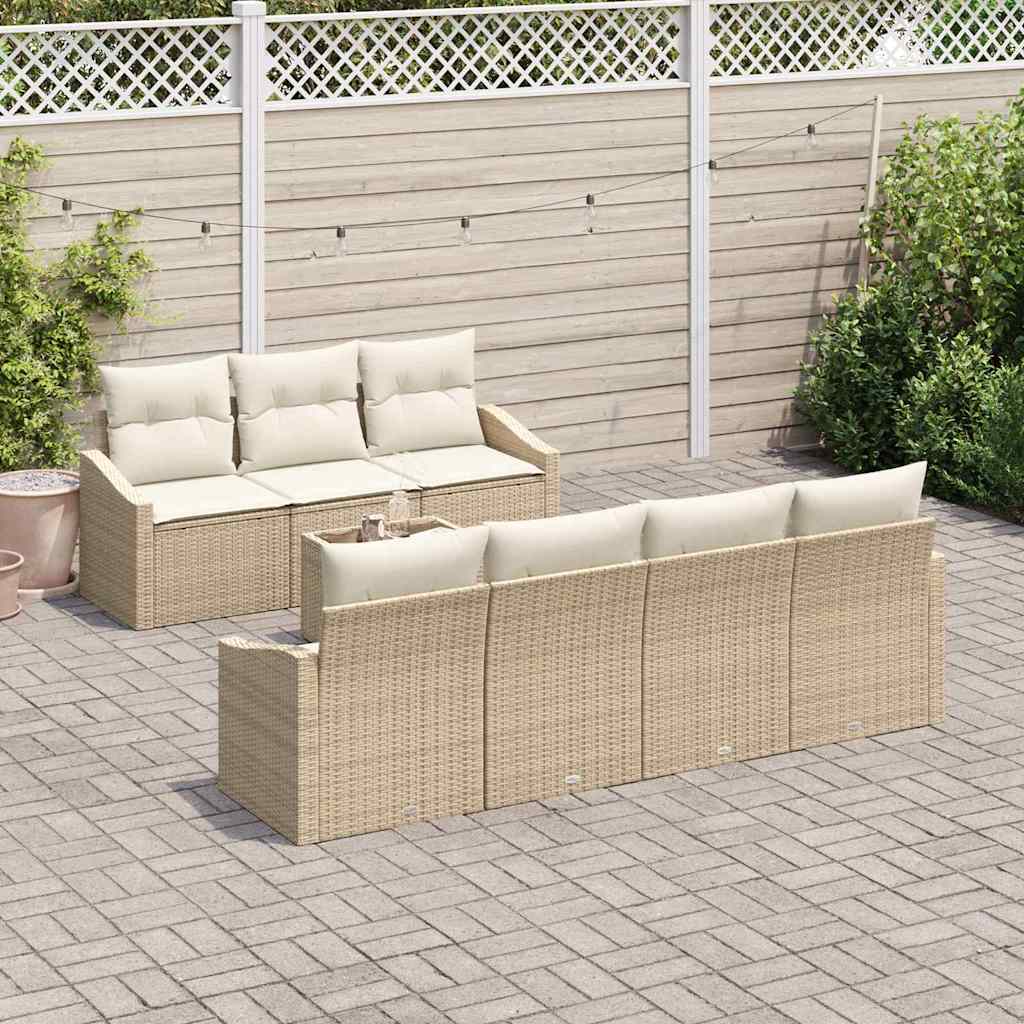 Sofa Set with Cushions 8 Pcs Beige and Cream Poly Rattan