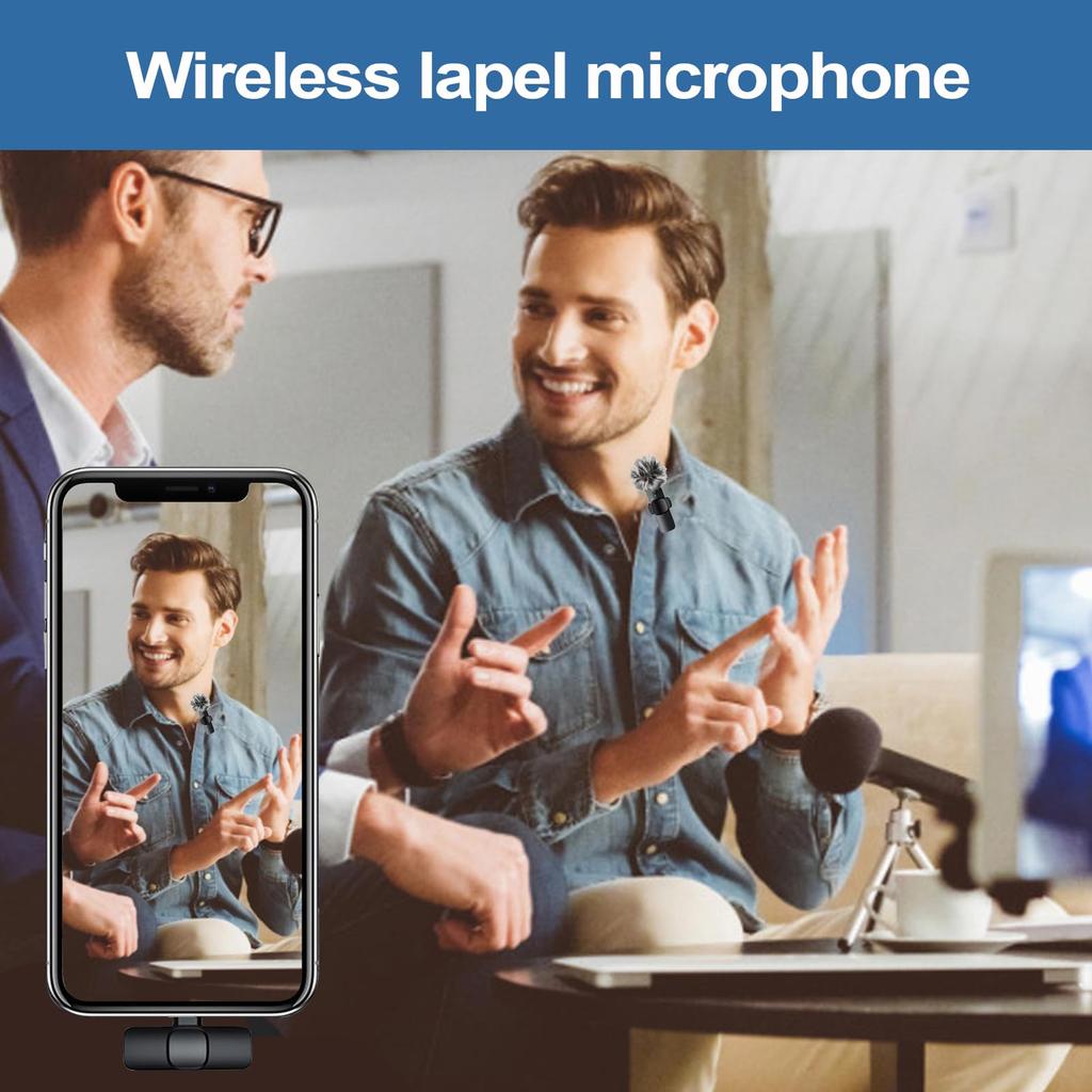 Wireless Lavalier Microphone Noise Cancelling Mini Clip Microphone for Podcasting Interviewing Vlogging Studio