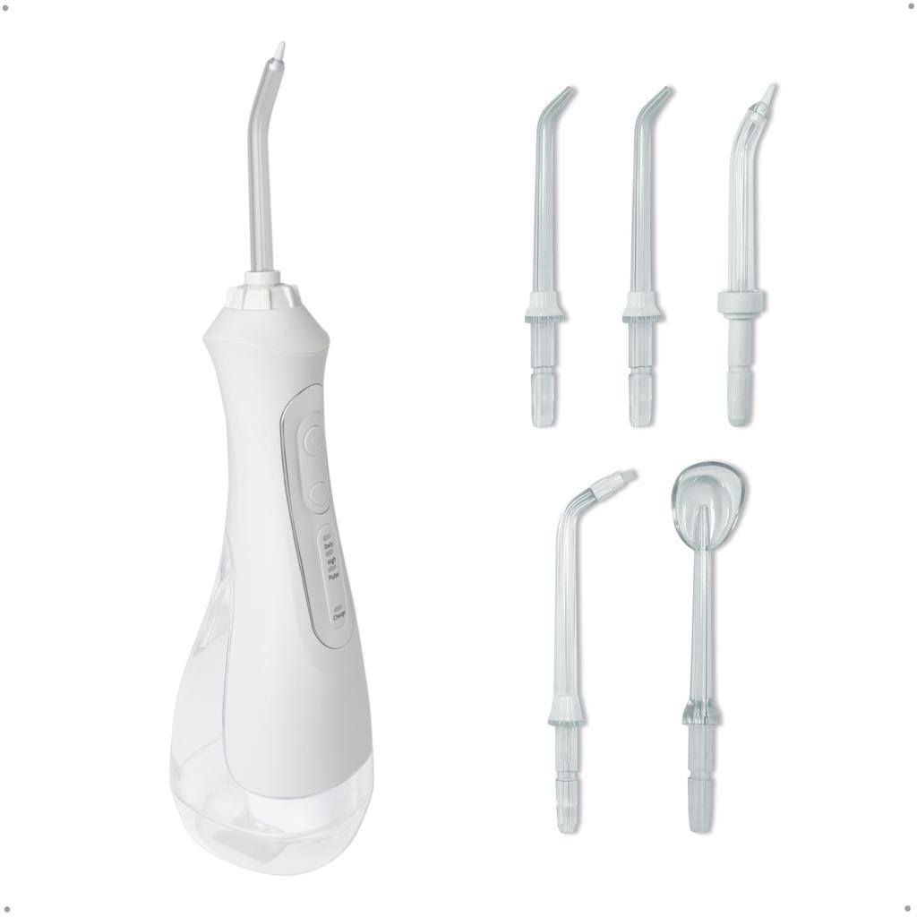 Applife Oral Irrigator Jet Washer Operation Mode IPX7 Waterproof Nozzle Teeth Oral Irrigator with Replacement Nozzle 200ml Cordless White 3-stage