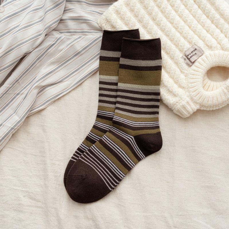 Women'S Autumn And Winter  Retro Style Striped Seamless Layered Socks