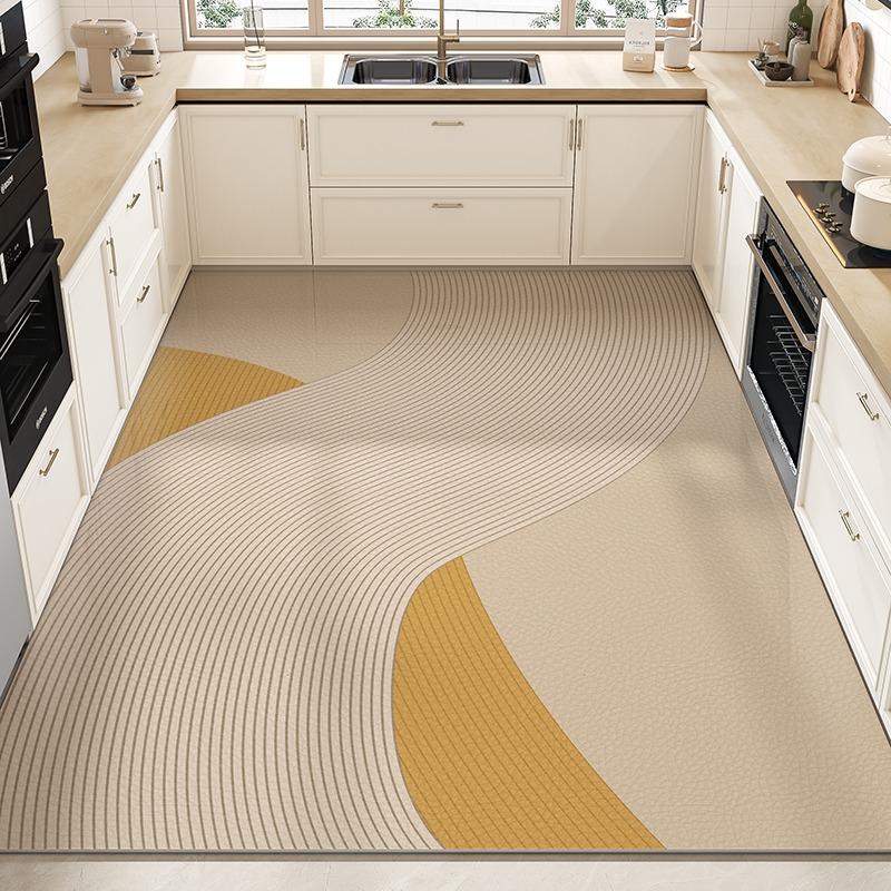 Kitchen Floor Mat Large Area Waterproof Carpet Pvc Leather Oil-proof Non-slip Foot Mats Line Minimalist Home Decoration Rug
