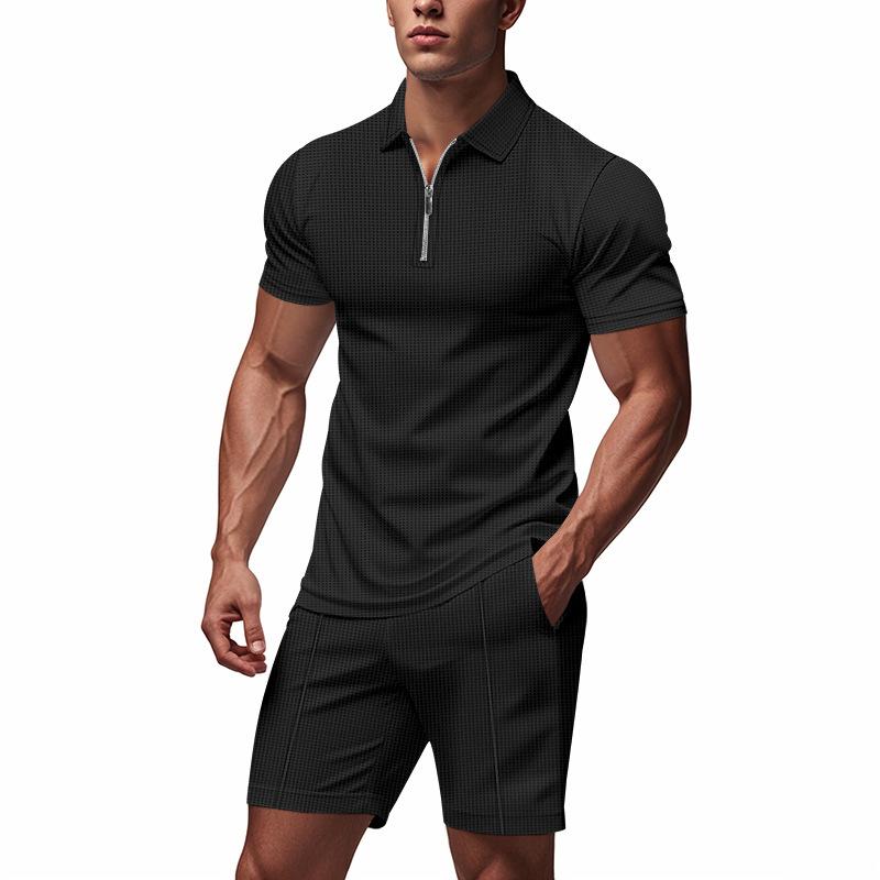 Sommer Reißverschluss Kurzarm Poloshirt Casual Shorts Anzug Herren