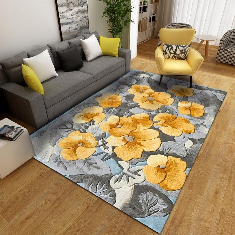 3D Flower Printing Carpet Large Area Rug Living Room Bedroom Non-Slip Retro Floral Pattern Floor Mat Bedside Sofa Home Decor