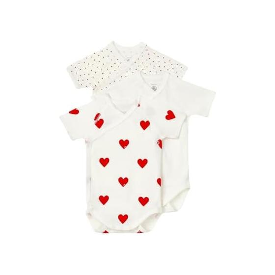 [Petit Bateau] Heart print short sleeve matching body set of 3 A04O7