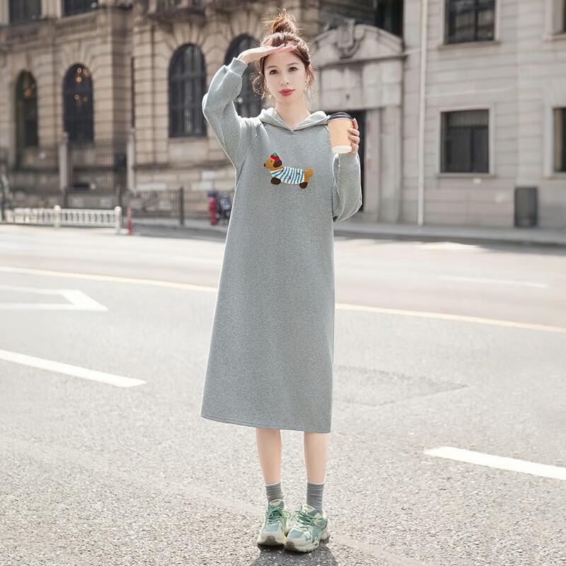 Sibaishe Women's Cartoon Embroidered Hooded Sweatshirt Dress