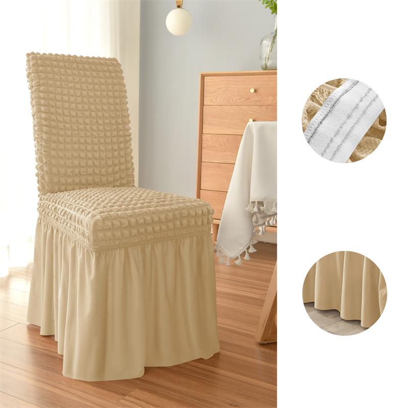 Seersucker High Back Chair Cover With Skirt Elastic Wedding Chair Slipcovers All-Inclusive Seat Covers Living Room Funda Silla
