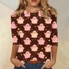 Women’s Casual Three Quarter Sleeve Halloween Print Crew Neck Top with Relaxed Fit for Seasonal Wear and Everyday Outfits