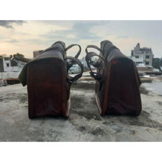 Genuine Brown Goat Leather Motorcycle COMBO Saddle Bag Tool Front Fork Swing Arm