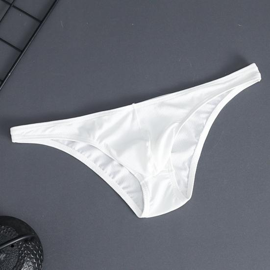 Men Briefs Ice Silk Thin Stripe Solid Color U Convex Inside Wearing Sexy Quick Dry Thong Panties Underpants for Sleeping